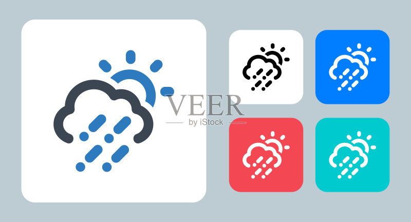 冰雹图标-矢量图：冰雹、石块、雨、风暴、云、天气、预报、太阳、白天、气候、线条、轮廓、扁平图标图标素材