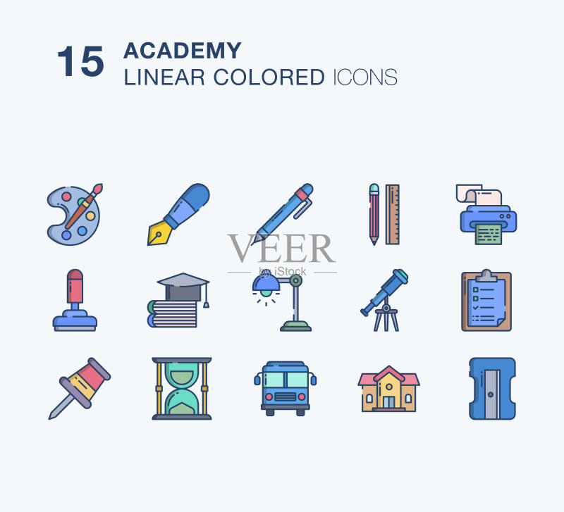 学院线性彩色图标集图标素材