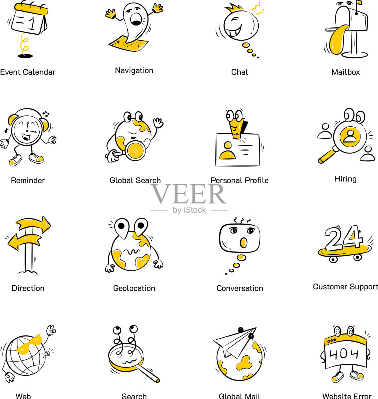 手绘风格的Web图标图标素材