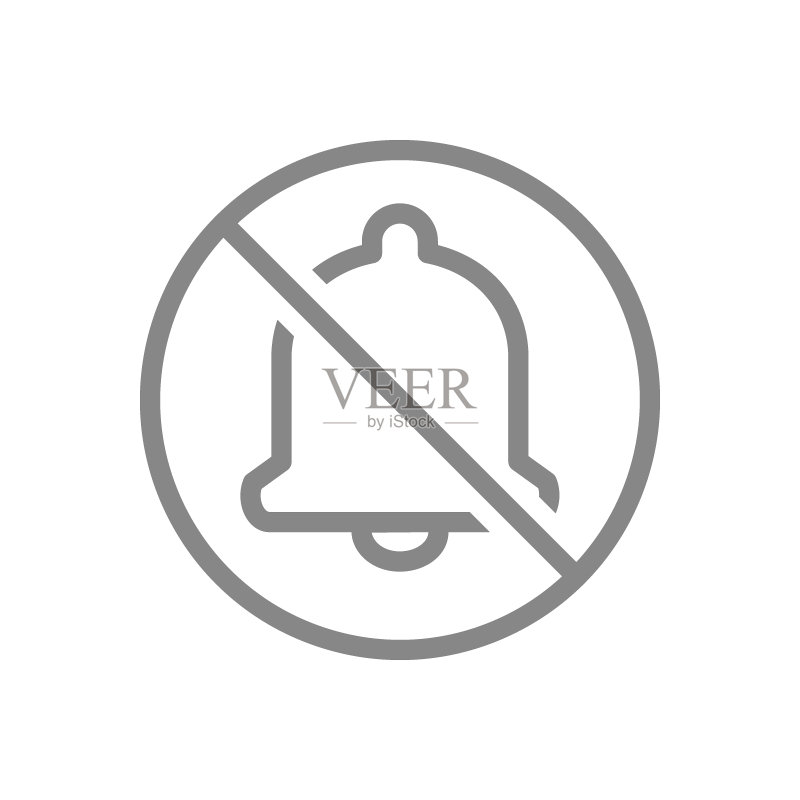 带有通知铃铛线条图标的禁止标志，带有禁止标志的收件箱消息，禁止消息通知符号图标素材