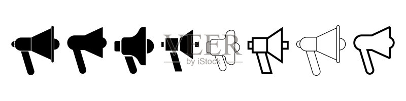 促销喇叭图标集，矢量插图图标素材