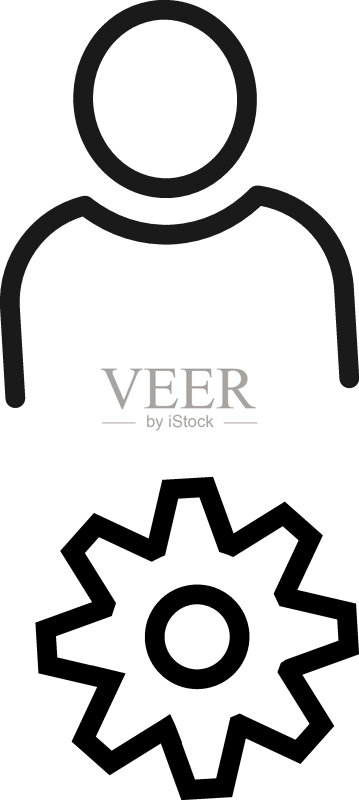 适用于广告、网站、商店、应用程序的黑白标志。用户和齿轮的矢量图标图标素材