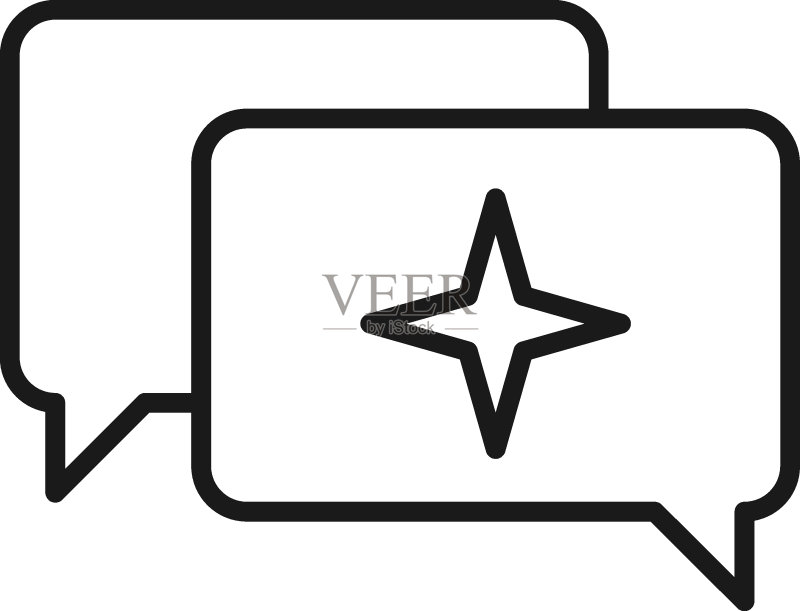 黑色细线勾勒的单色轮廓标志：适用于广告和网站的星星气泡矢量图标图标素材