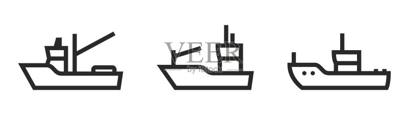 渔船线条图标集：海上船只图案图标素材