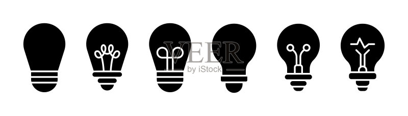 灯泡图标合集。标志灯图标。创意符号。灯泡矢量图。实心灯泡图标。矢量素材。图标素材