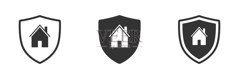 带盾牌图标的房屋，房屋安全标志，矢量图图标素材