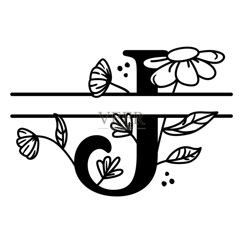 花卉J字母组合图标素材