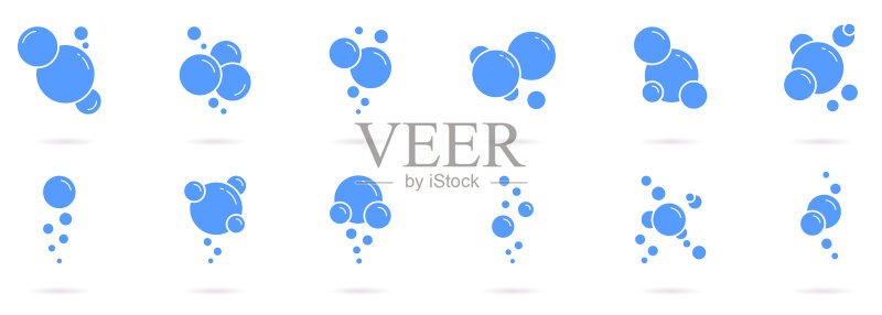 蓝色水背景的肥皂泡轮廓图标集图标素材