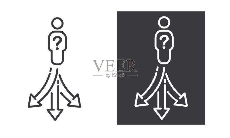 手持问题决策图标的男人，人们选择迷失，商业方向图标素材