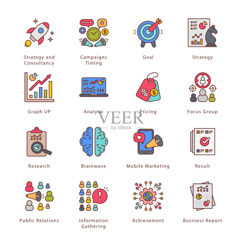 SEO、开发和营销填充图标 - 描边矢量图标素材