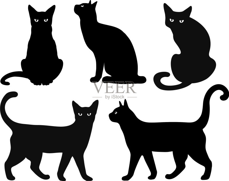 白色背景上孤立的猫咪剪影图标素材