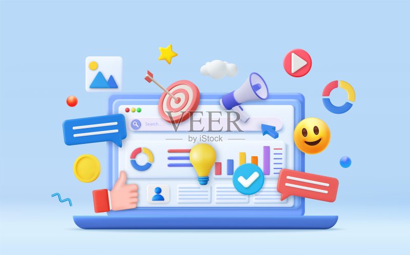 3D SEO优化图标素材