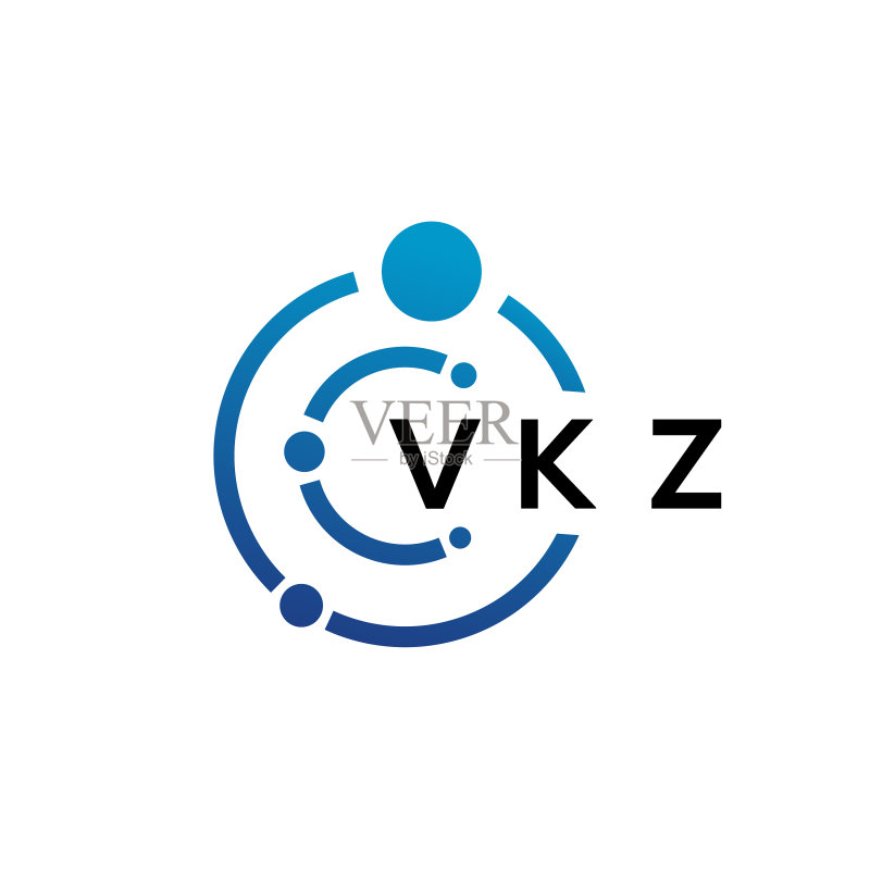 白色背景上的VKZ字母科技标志设计图标素材