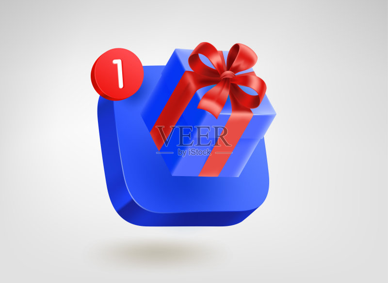全新礼品概念：3D矢量手机App通知图标图标素材
