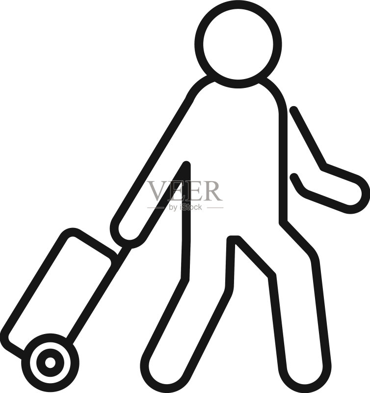 男性拿着旅行包，航空图标轮廓图标素材
