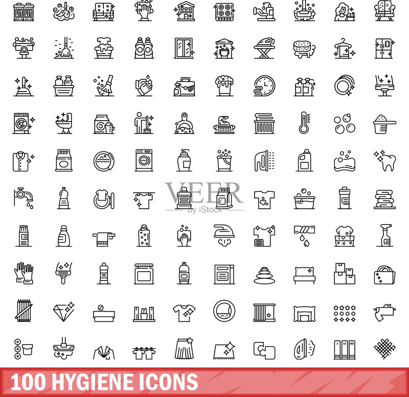 100个线性风格卫生图标合集图标素材