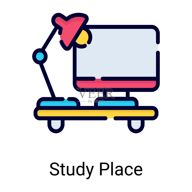 白色背景上的彩色学习场所线性图标图标素材