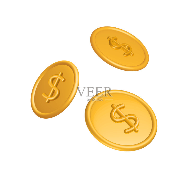 3D渲染掉落金币图标素材