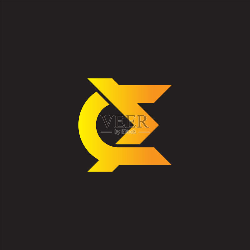 C字母渐变箭头链接几何标志图标素材