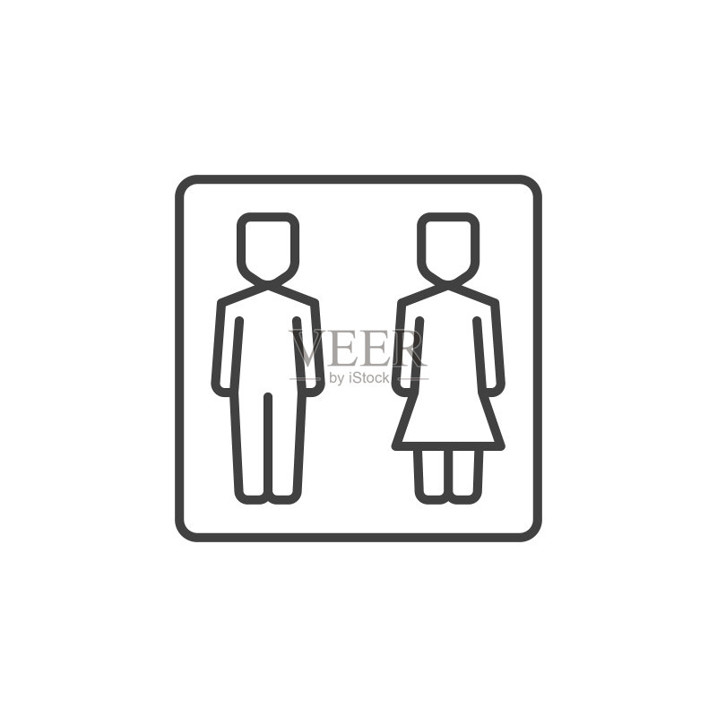 细线风格的女孩和男孩WC矢量概念图标图标素材