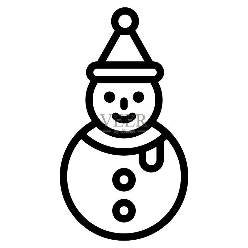 雪人图标，圣诞节和庆祝活动。轮廓符号合集。可编辑矢量设计图标素材