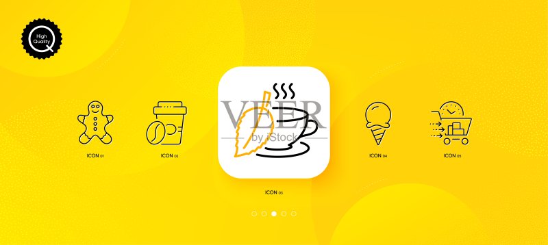 外卖、外卖咖啡和姜饼人极简线条图标，用于Web应用程序、印刷，矢量图标素材