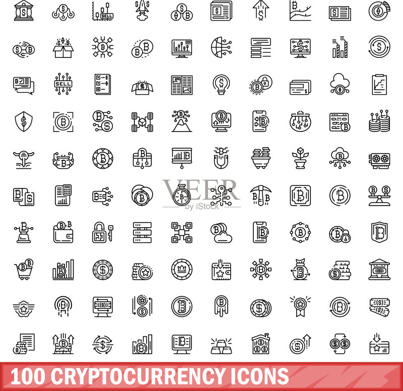 100个加密货币轮廓风格图标合集图标素材
