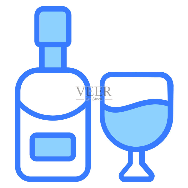 啤酒、葡萄酒瓶图标（简约蓝色线条）图标素材