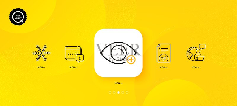 批准的文件、远视和日历最小线条图标。用于Web应用程序、打印。矢量图标素材