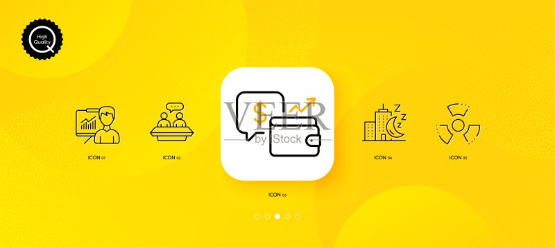 员工交流、钱包和化学危险品极简线条图标，适用于Web应用程序和印刷矢量素材图标素材