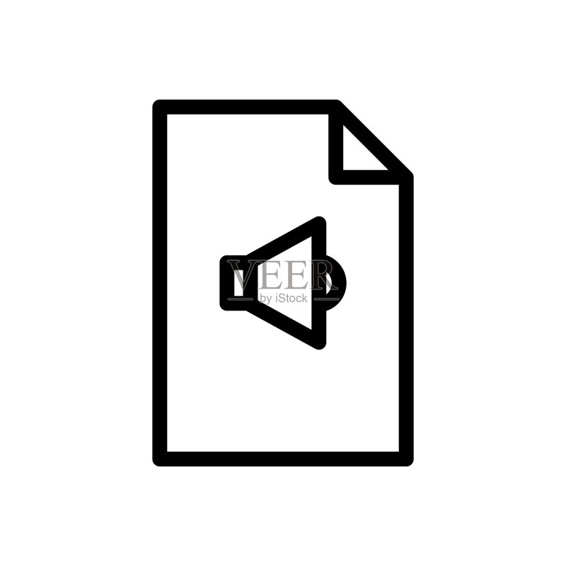 带有扬声器的纸质文档线性图标，与音乐文档、音乐文件相关的图标，简单的可编辑矢量设计，32 x 32像素完美图标素材