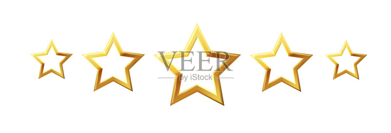五星评价图标：金色金属质感图标素材