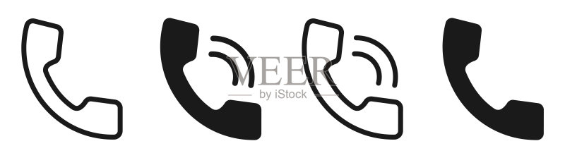联系我们，电话图标集，电话、呼叫、通信标志，扁平风格和线条风格图标，已隔离，可编辑描边，矢量图图标素材