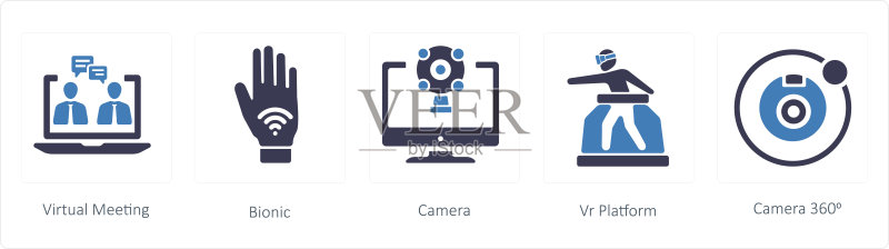 VR虚拟会议、仿生和相机图标图标素材