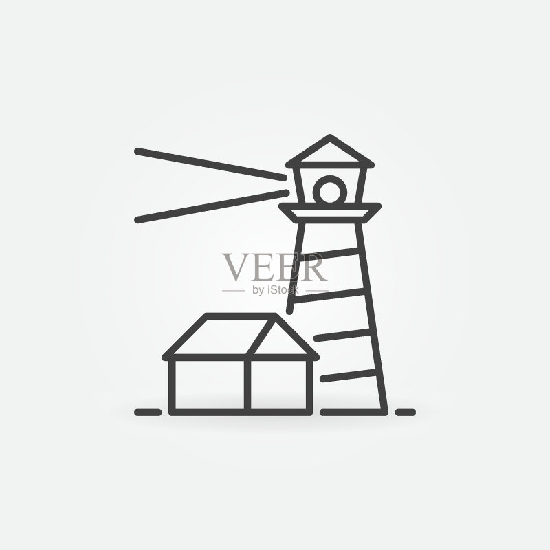 带有小房子的灯塔矢量轮廓概念图标图标素材