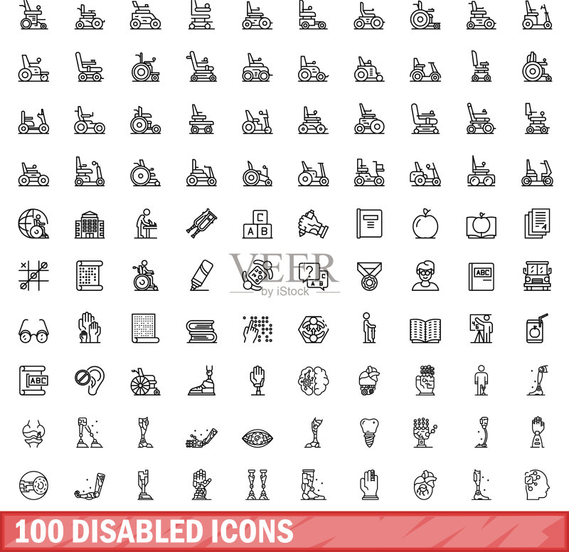 100个残疾人图标轮廓合集图标素材