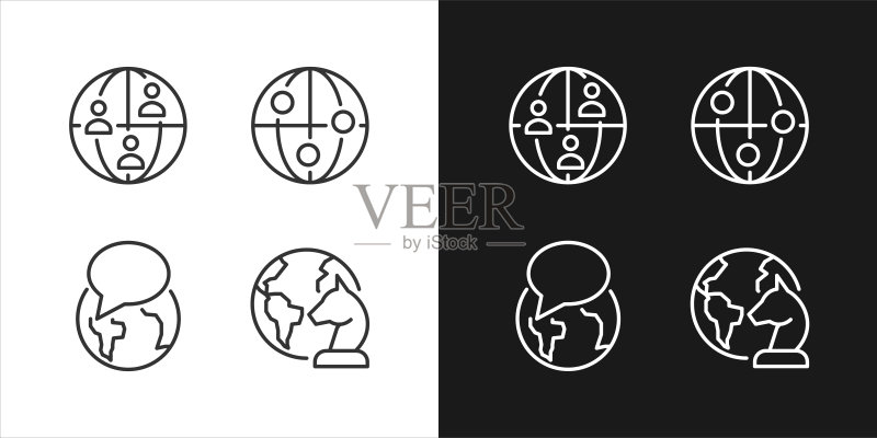 深色、浅色模式下的地缘政治过程像素完美线性图标集图标素材