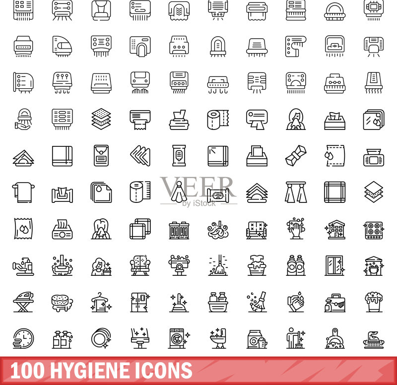 100个线性风格卫生图标合集图标素材