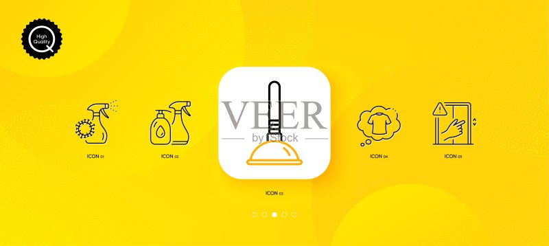 冠状病毒喷雾、T恤和清洁液最小线性图标。用于Web应用程序、打印。矢量图图标素材