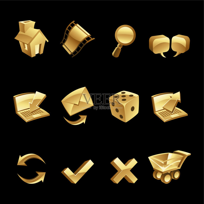 黑色背景上的金色网络图标图标素材