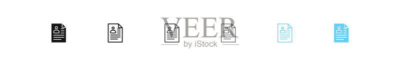 简历文档图标。简历表格标志。个人资料符号。声明申报检查。矢量标志。图标素材