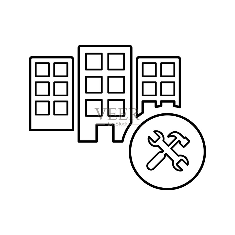 建造轮廓图标：线条艺术矢量图标素材