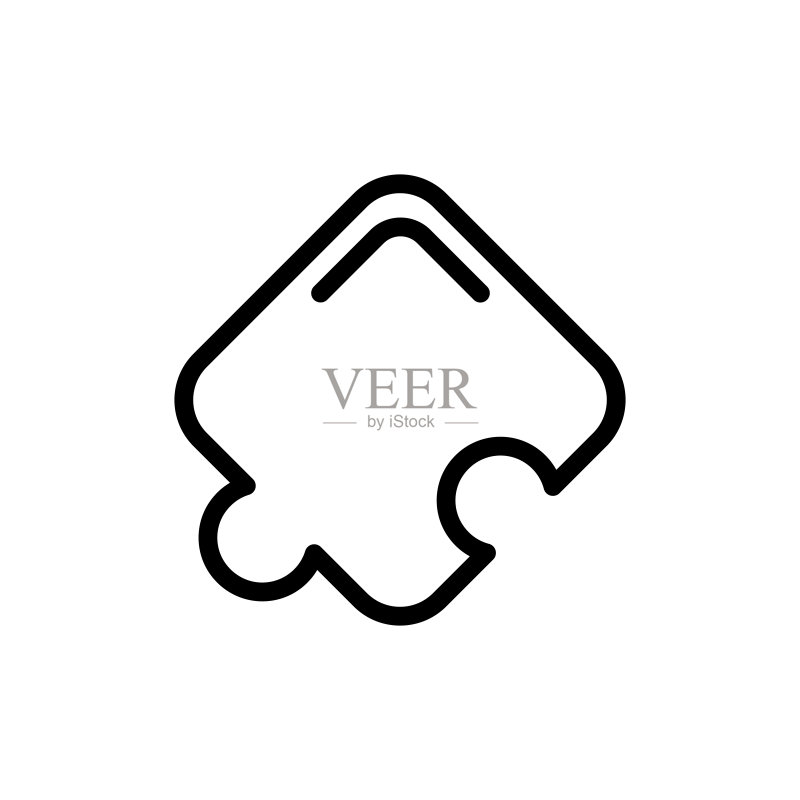 拼图线条图标。解决问题，问号，难题，应用程序开发，创造性思维。棋盘游戏概念。白色背景上的矢量黑色线条图标图标素材