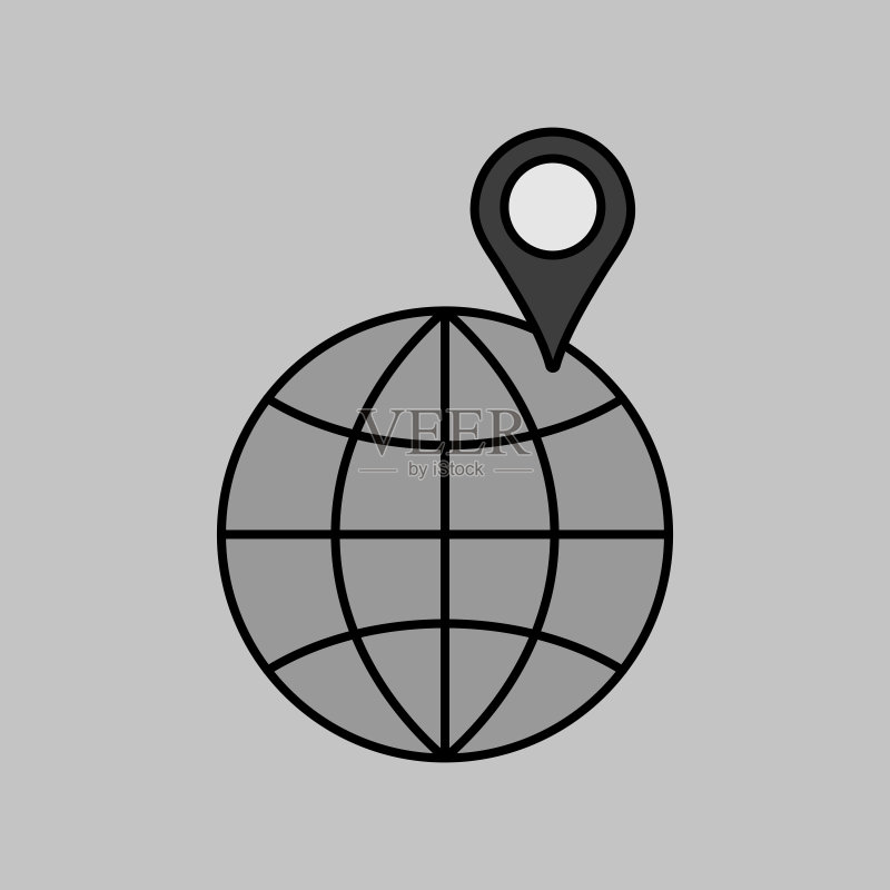 带图钉的地球矢量图标，导航标志图标素材