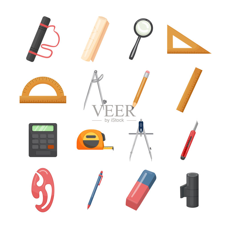 建筑设备图标卡通矢量图，学校设计图标素材