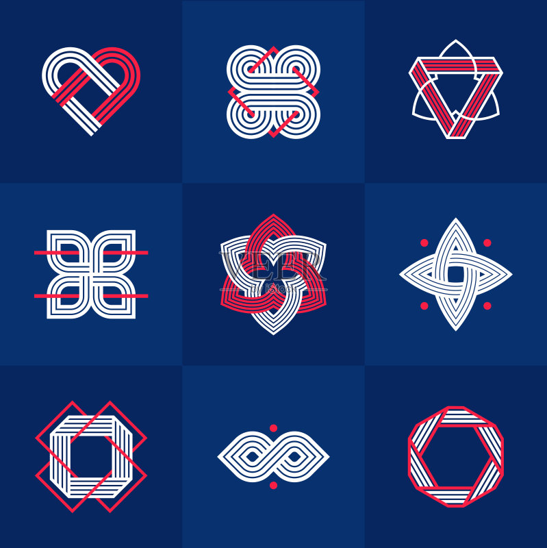 抽象几何线性符号矢量集，用于logo设计的图形元素图标素材