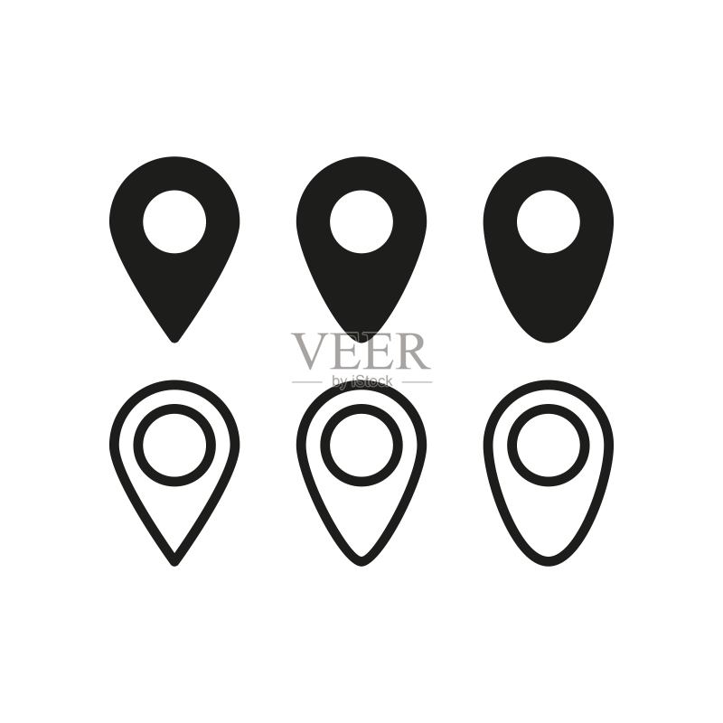 指针图标集：地理位置、路线、导航地图矢量线条图标，适用于商业广告图标素材