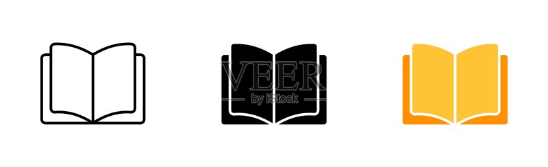 打开的书本线性图标：知识、数据、教育、阅读、课本、文本、学习、文学矢量图标图标素材