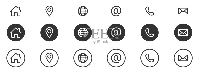 网站图标集：网站图标、姓名、电话、手机、位置、地点、邮件、传真、网络、联系我们、信息、通信矢量素材图标素材