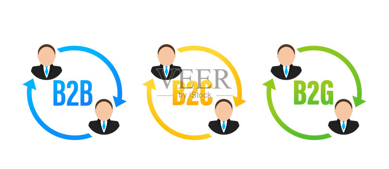 B2B、B2C和B2G图标：企业对企业和企业对客户概念矢量图图标素材